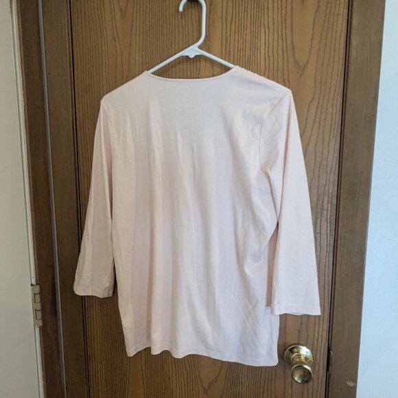 LL Bean V-Neck Supima Cotton Long Sleeve Pullover Pink Top-Women's size  Large - Picture 3 of 3